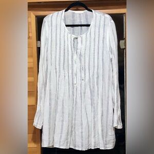 CP Shades White Linen Tunic with Blue Stripes